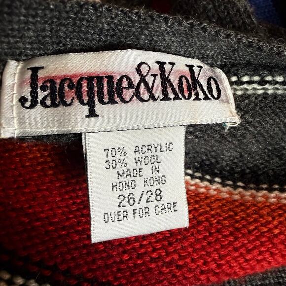 Jacque & Koko Vintage 80s Striped Knit Open Cardigan Wool Blend Size XL - Picture 7 of 7